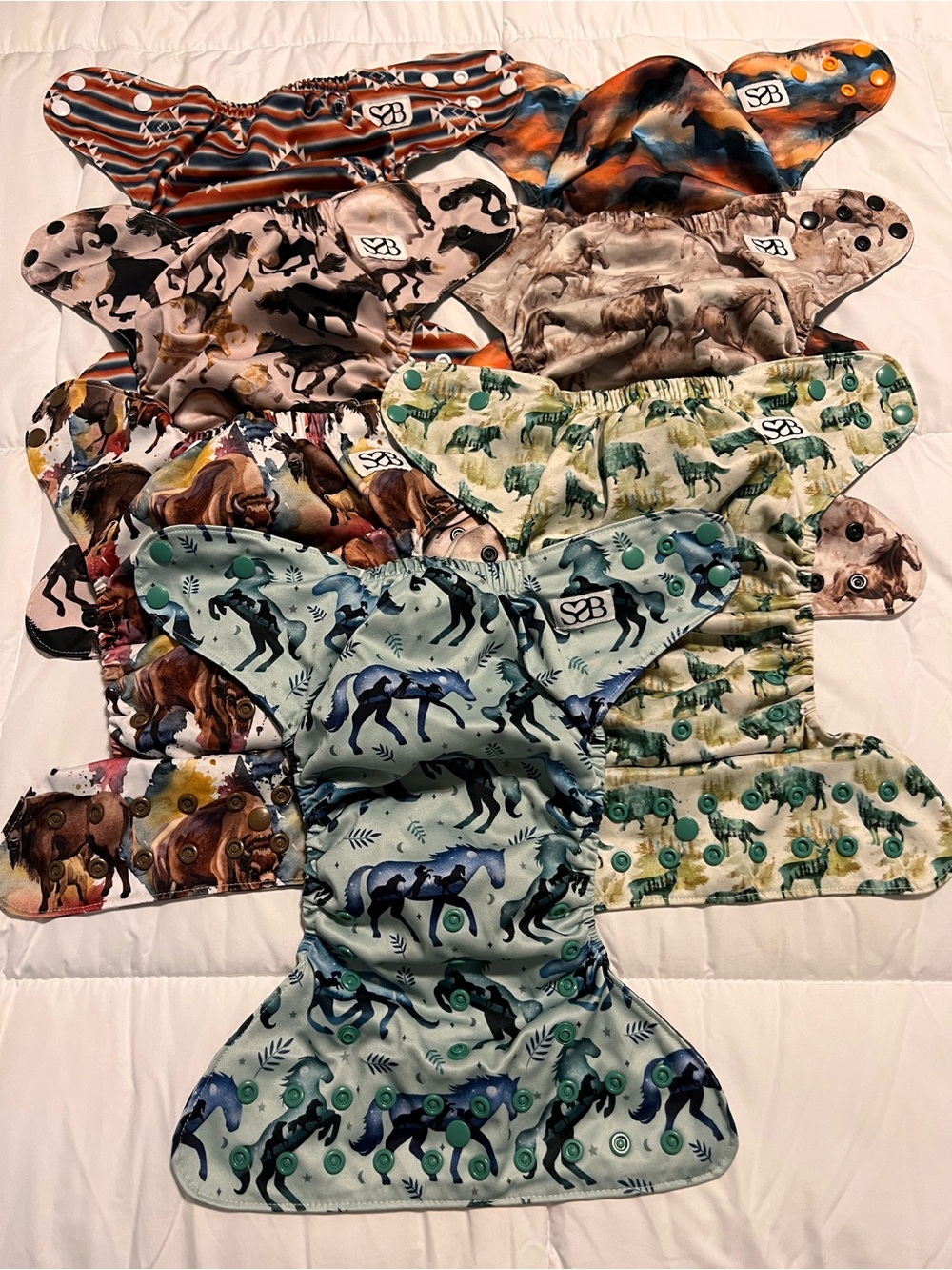 Stock Show Baby Cloth Diapers Aztec, Buffalo, Horse & Animal Prints One Size